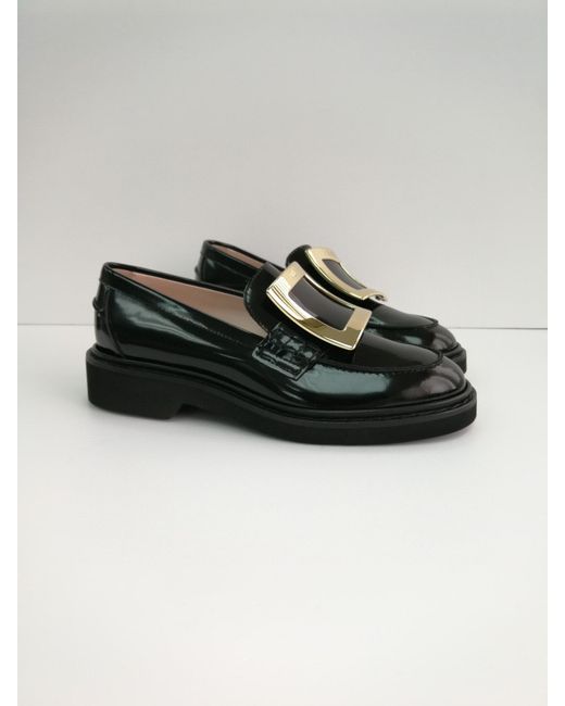 Roger Vivier Black Viv' Rangers Buckle Embellished Loafers