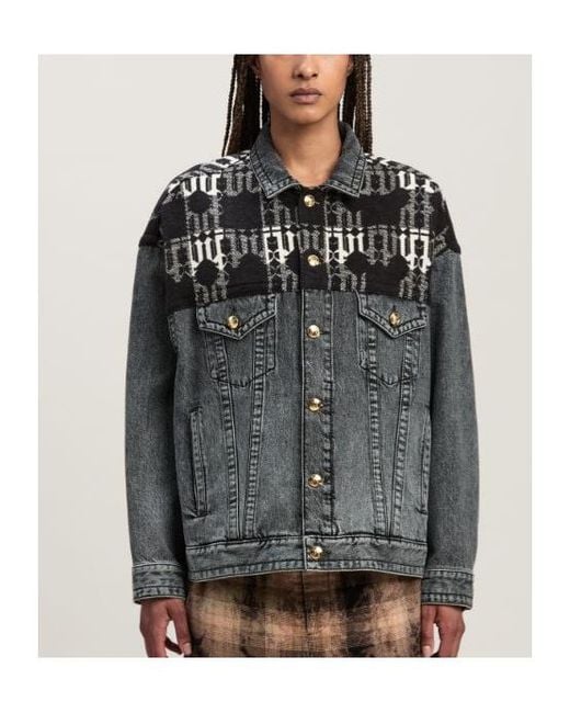Palm Angels Black Monogram Jacquard Buttoned Denim Jacket