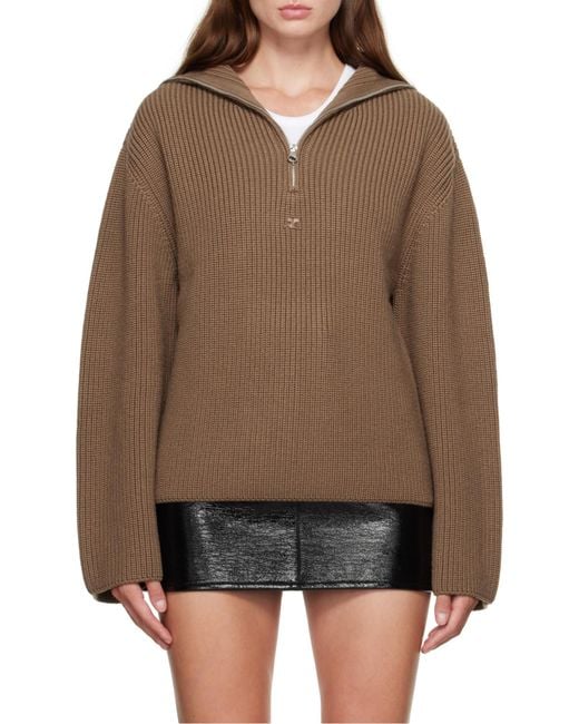 Courreges Brown Half-Zip Ribbed-Knit Sweater
