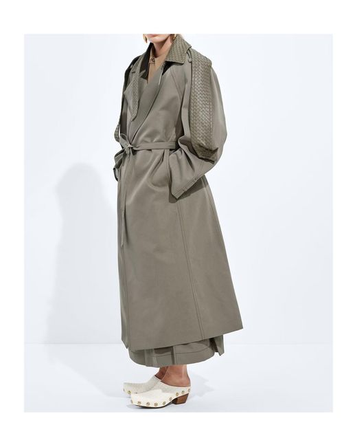 Bottega Veneta Gray Cotton And Silk Gabardine Trench