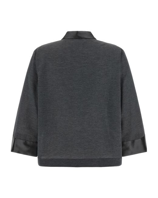 Peserico Gray Satin-Trim Three-Quarter Sleeve Shirt
