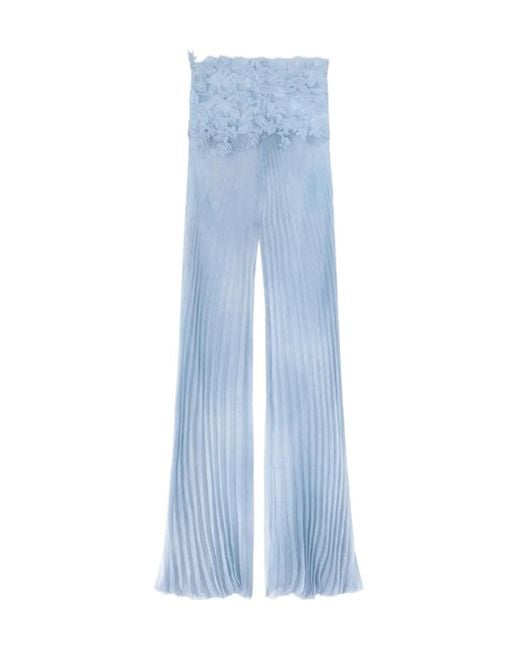 Ermanno Scervino Blue Lace-Appliqué Pleated Trousers