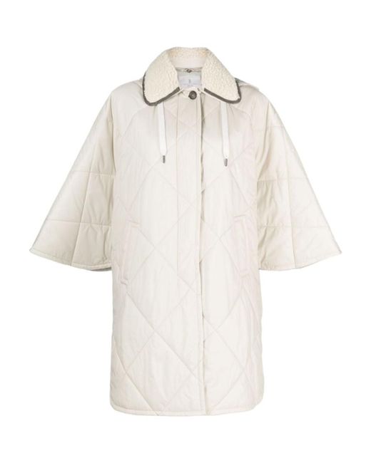 Brunello Cucinelli White Wide-Sleeved Drawstring Quilted Coat