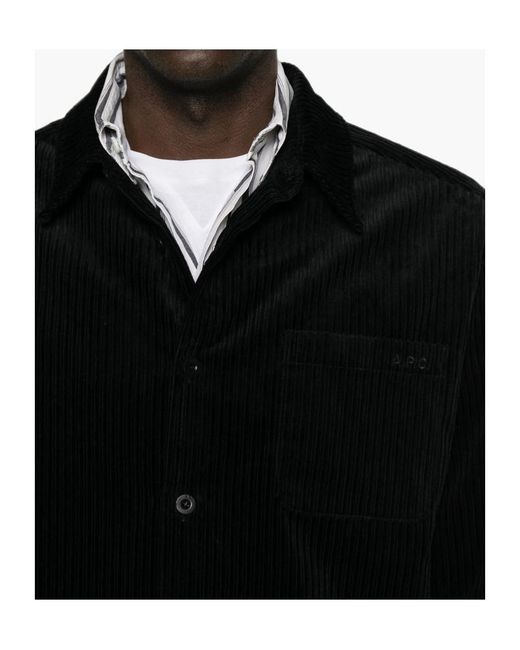 A.P.C. Black Corduroy Chest-Pocket Shirt for men