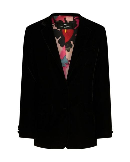 Etro Black Single-Breasted Velvet Blazer