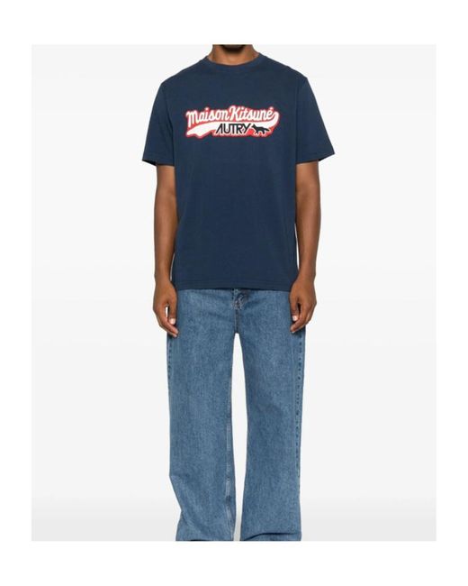 Maison Kitsuné Blue Autry X Logo Printed T-Shirt for men