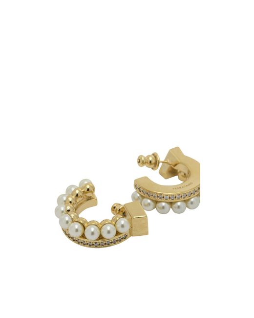 Ferragamo Metallic Pearl-Stud Earrings