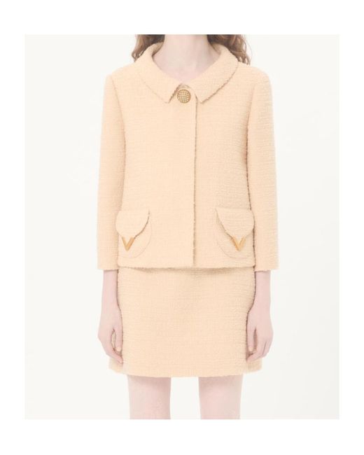 Valentino Natural Logo Plaque Button Embellished Jacket