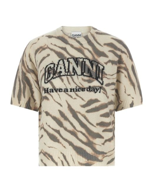 Ganni White Graphic Logo Knitted Top