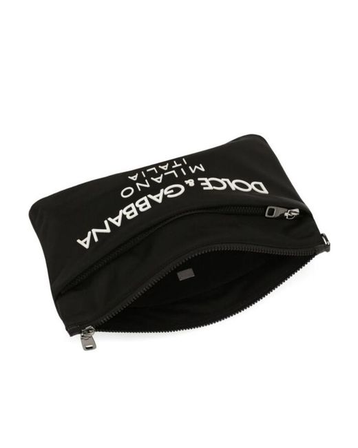 Dolce & Gabbana Black Logo Print Zipped Clutch Bag for men