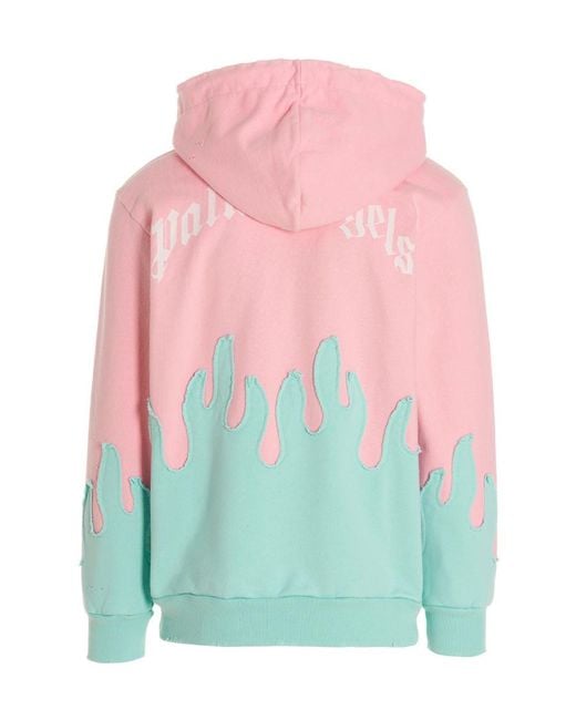 Palm Angels Pink Layered Flames Long-Sleeved Hoodie for men