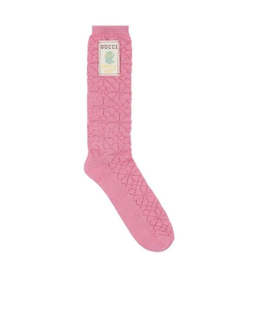 Gucci Pink Logo-Patch Perforated-Knit Socks