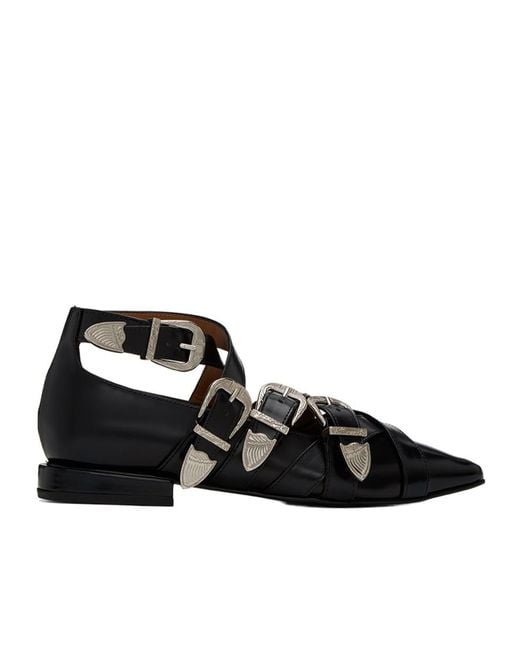 Toga Black Buckled Pointed Toe Loafers
