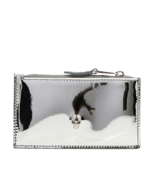 McQueen Gray Skull Embellished Zipped Wallet