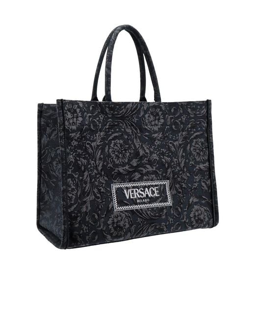Versace Black Athena Barocco Jacquard Large Tote Bag
