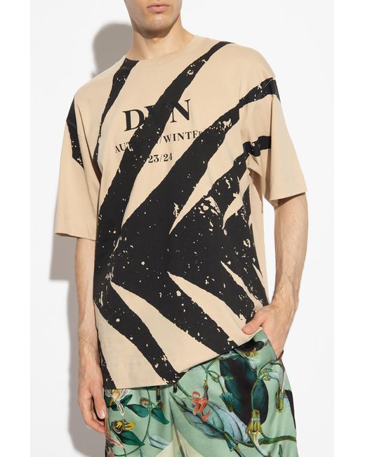 Dries Van Noten Black Logo Printed Crewneck T-Shirt for men