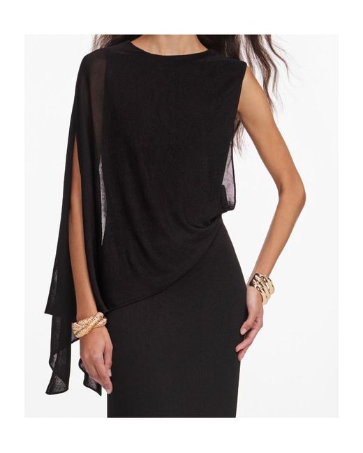 Self-Portrait Black Draped One-Shoulder Dress