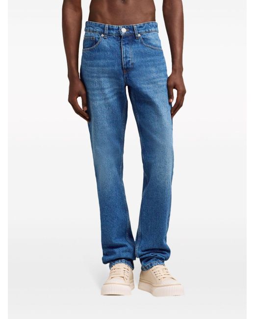 AMI Blue Logo Patch Classic Fit Jeans for men