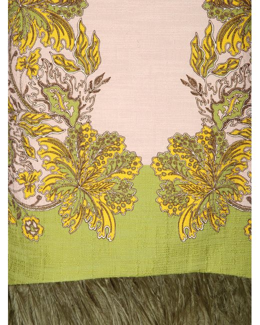 LaDoubleJ Green Feather-Trimmed Top