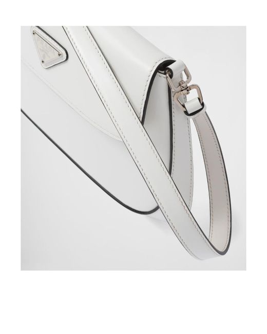 Prada White Cleo Brushed Leather Shoulder Bag With Flap