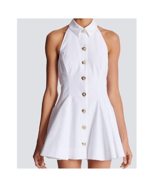 Balmain White A-Line Backless Poplin Dress
