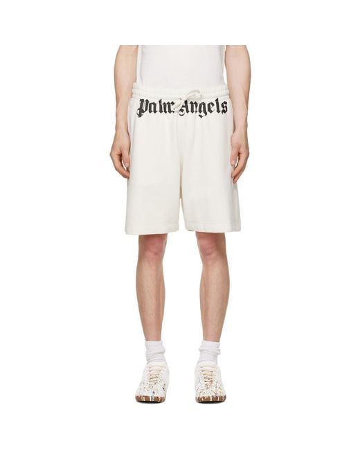 Palm Angels White Logo Cotton Shorts for men