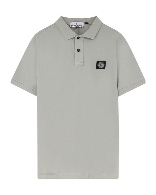 Stone Island Gray Slim-Fit Short-Sleeve Polo Shirt With Compass Logo for men