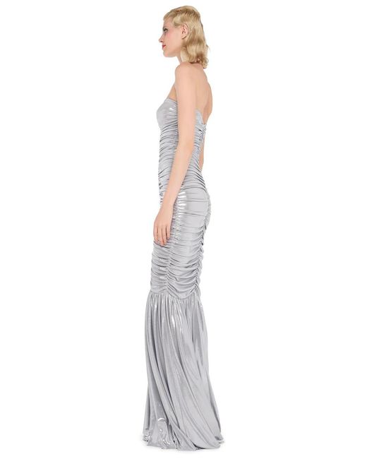 Norma Kamali White Slinky Ruched Fishtail Gown