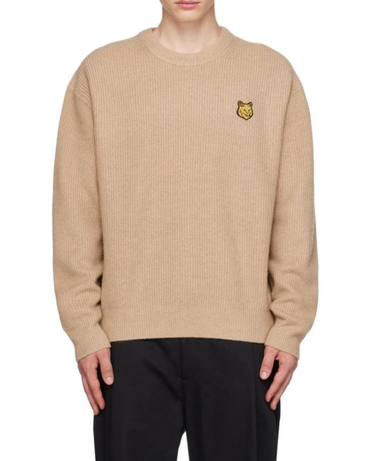 Maison Kitsuné Natural Maison Kitsuné Fox Patch Knitted Jumper for men