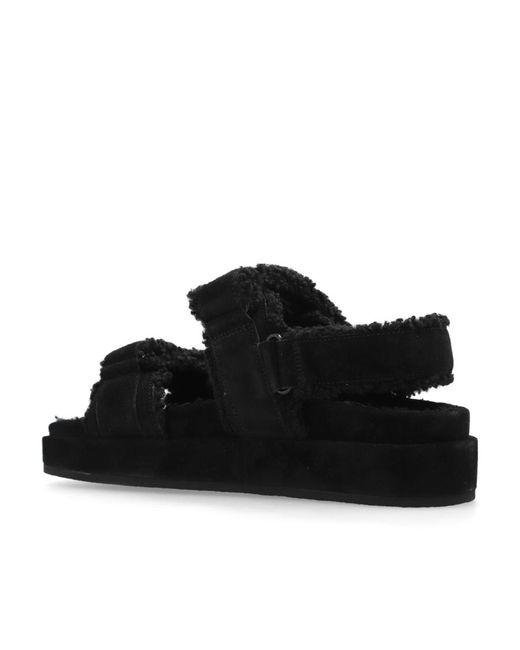 Tory Burch Black Double T-Plaque Touch-Strap Suede Sandals