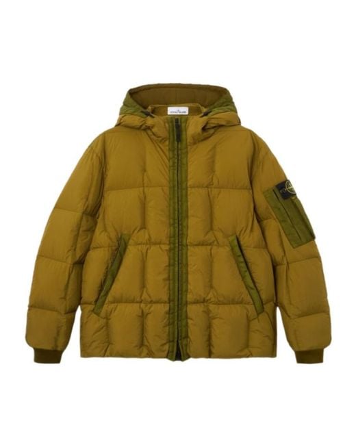 Stone Island Green Hooded Down Jacket With Wind Resistance And Anti-Drop for men