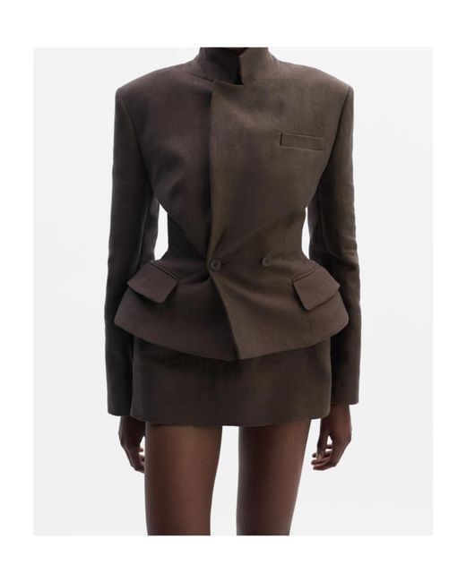 Magda Butrym Brown Fitted Linen Double Breasted Blazer