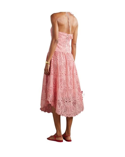 Farm Rio Pink Eyelet Halterneck Midi Dress