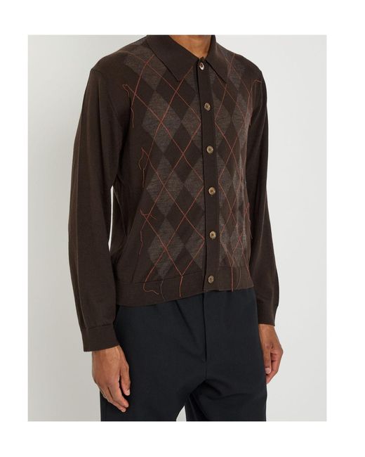 Our Legacy Brown Diamond Pattern Wool Cardigan for men