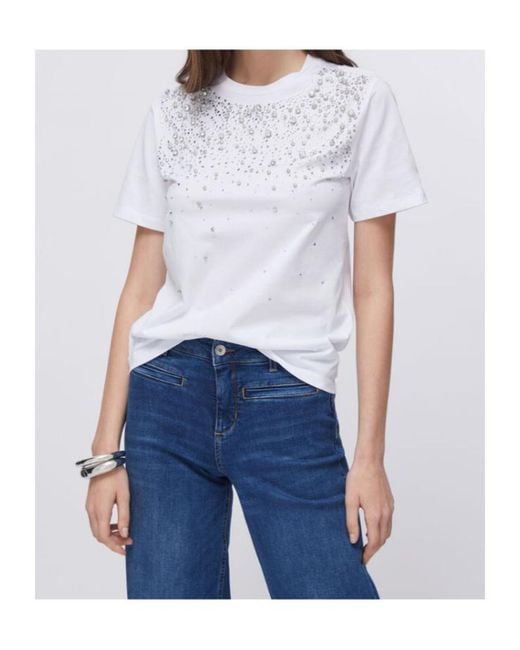 Liu Jo White Embellished Crewneck T-Shirt