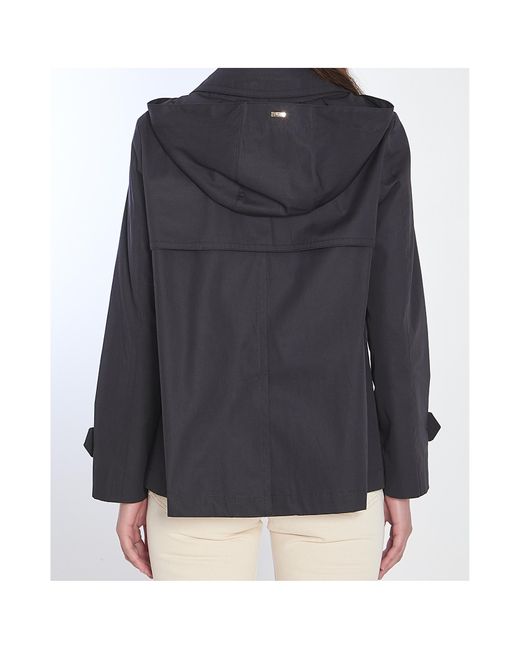 Herno Black Double Breasted Hooded Jacket