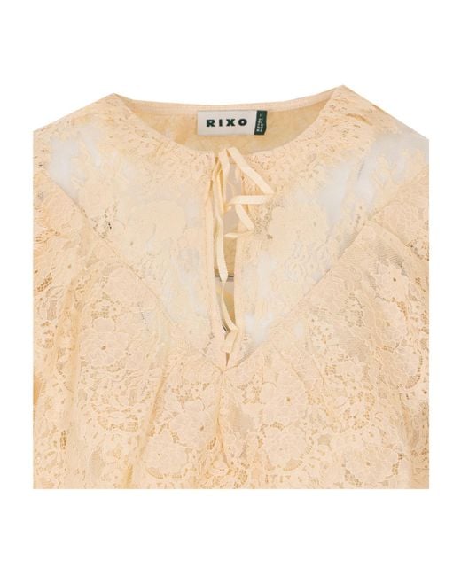 Rixo Natural Lace Ruffled Top