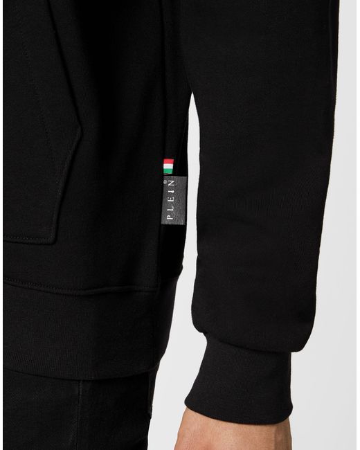 Philipp Plein Black Logo-Print Cotton Hoodie for men