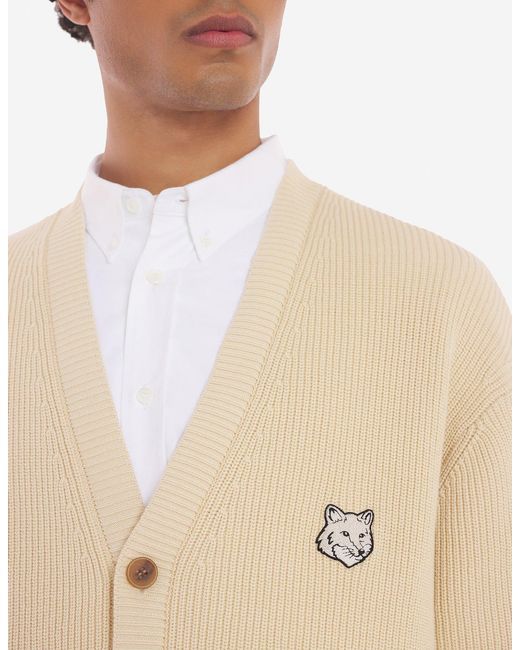 Maison Kitsuné Natural Maison Kitsuné Fox Head Embroidered Knitted Cardigan for men