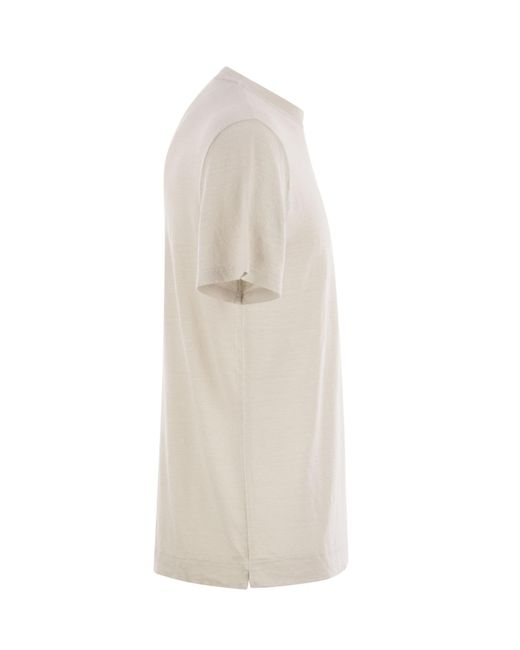 Fedeli White Stretch Linen Short-Sleeve T-Shirt for men