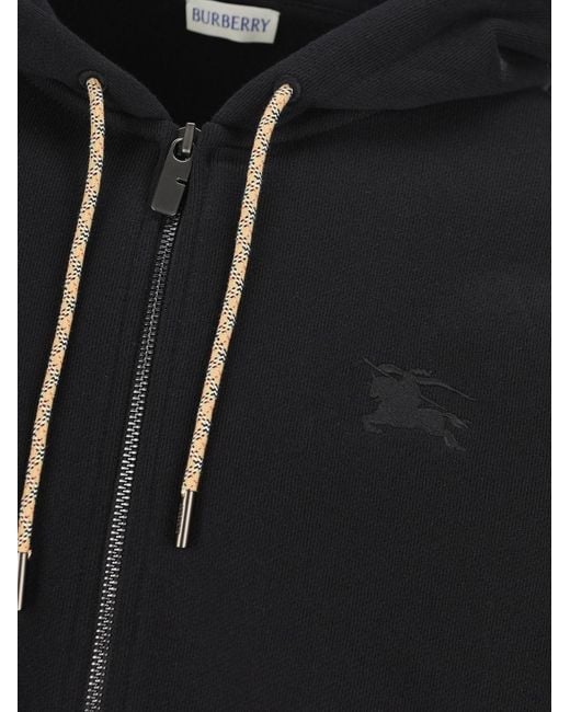Burberry Black Checked Zip-Up Drawstring Hoodie for men