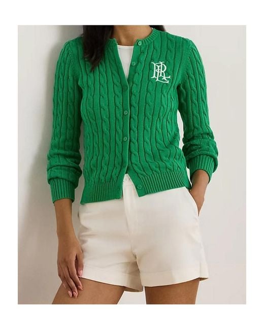 Ralph Lauren Green Cable Knit Button Cardigan