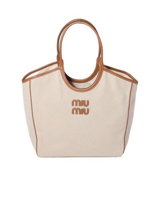 Miu Miu Natural Ivy Canvas And Leather Bag