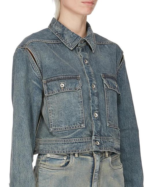 Rick Owens Blue Collared Long-Sleeved Casual Jacket