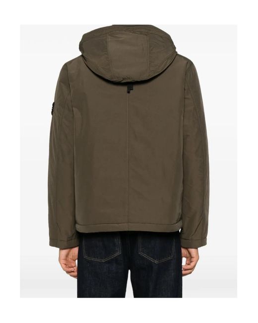 Stone Island Green Hooded Logo-Patch Jacket for men