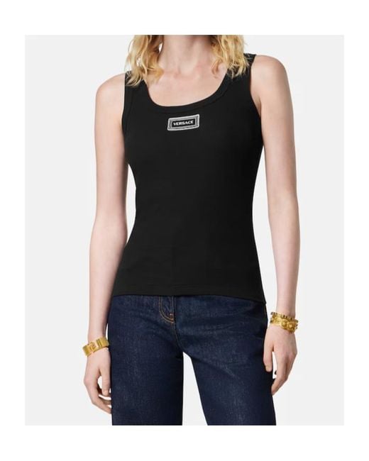 Versace Black Ribbed Sleeveless Top