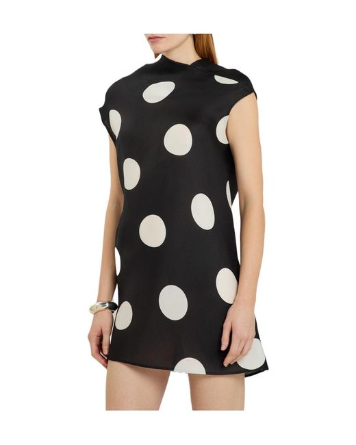 Khaite Black Polka-Dot Draped Silk Mini Dress