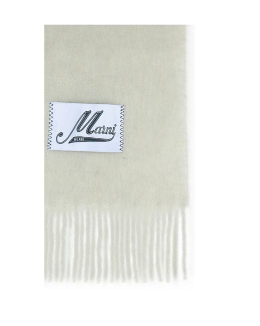 Marni White Logo Patch Fringed-Edge Scarf