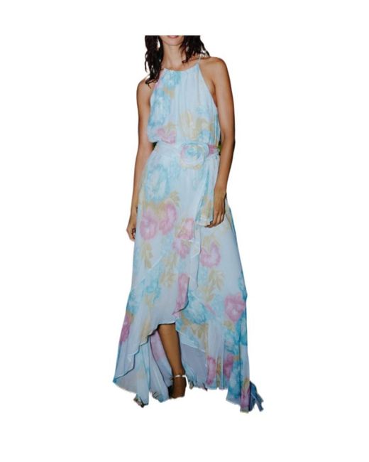 Marella Blue Ruffle Dress With A Fabric Flower
