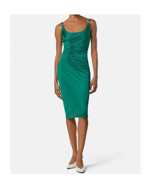 Versace Green Sleeveless Draped Midi Dress